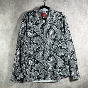 Patron Cito Red Label Shirt Mens Large Black White Paisley Pattern Button‎ Down